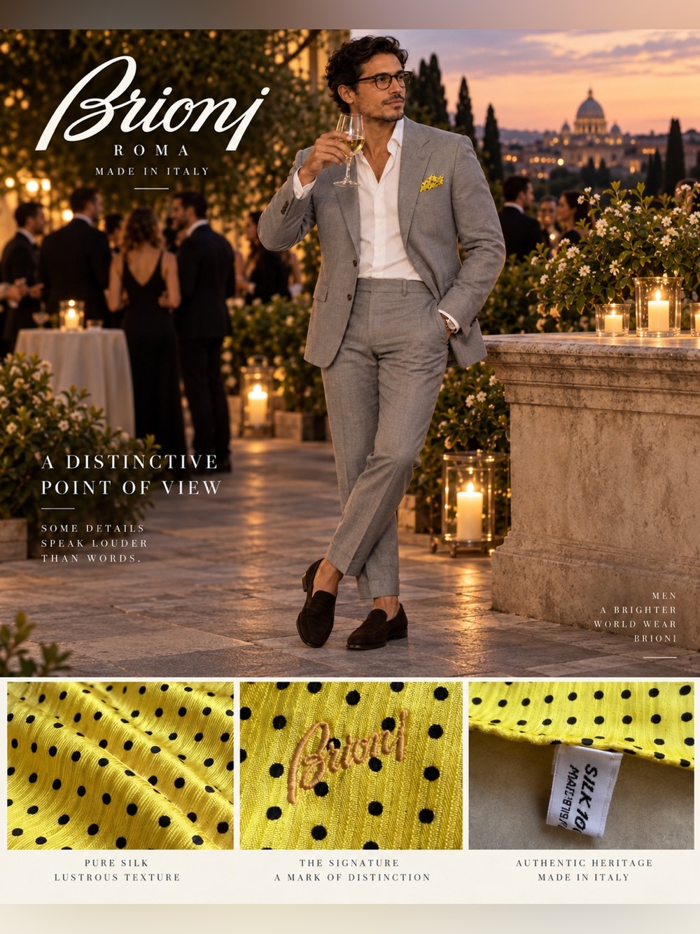 Brioni Yellow Polka Dot Silk Pocket Square